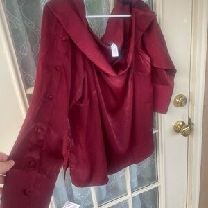 Eloquii Deep Red Satin Top- Cowl Neck- Size 20